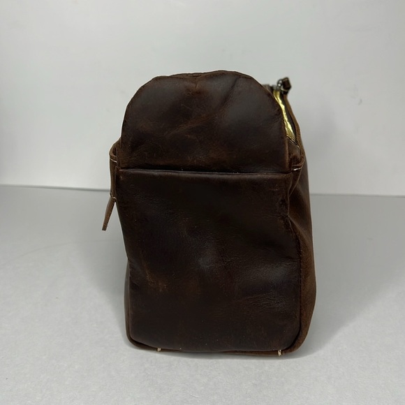 Brown Heavy Duty Leather Double Zipper Dopp Toiletrie Bag - New - Picture 3 of 9